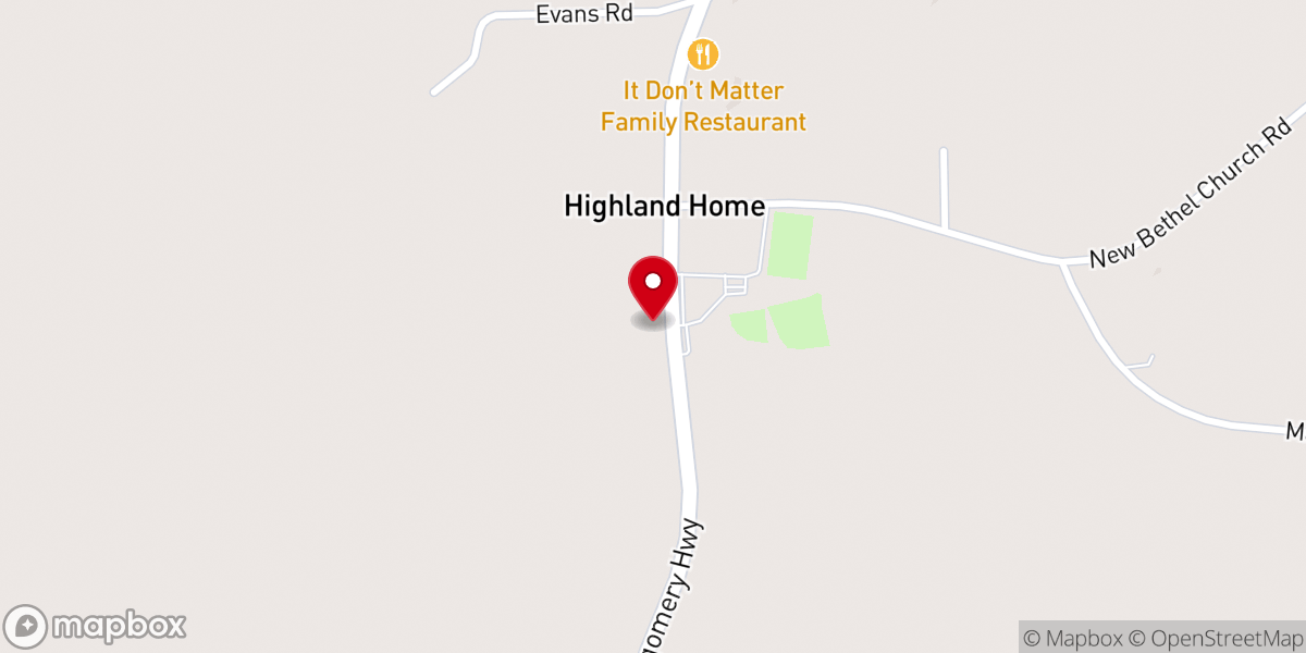 Map showing location of Highland Home Church of Christ