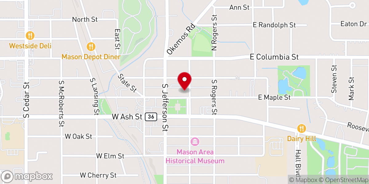 Map showing location of Mason First Presbyterian Church