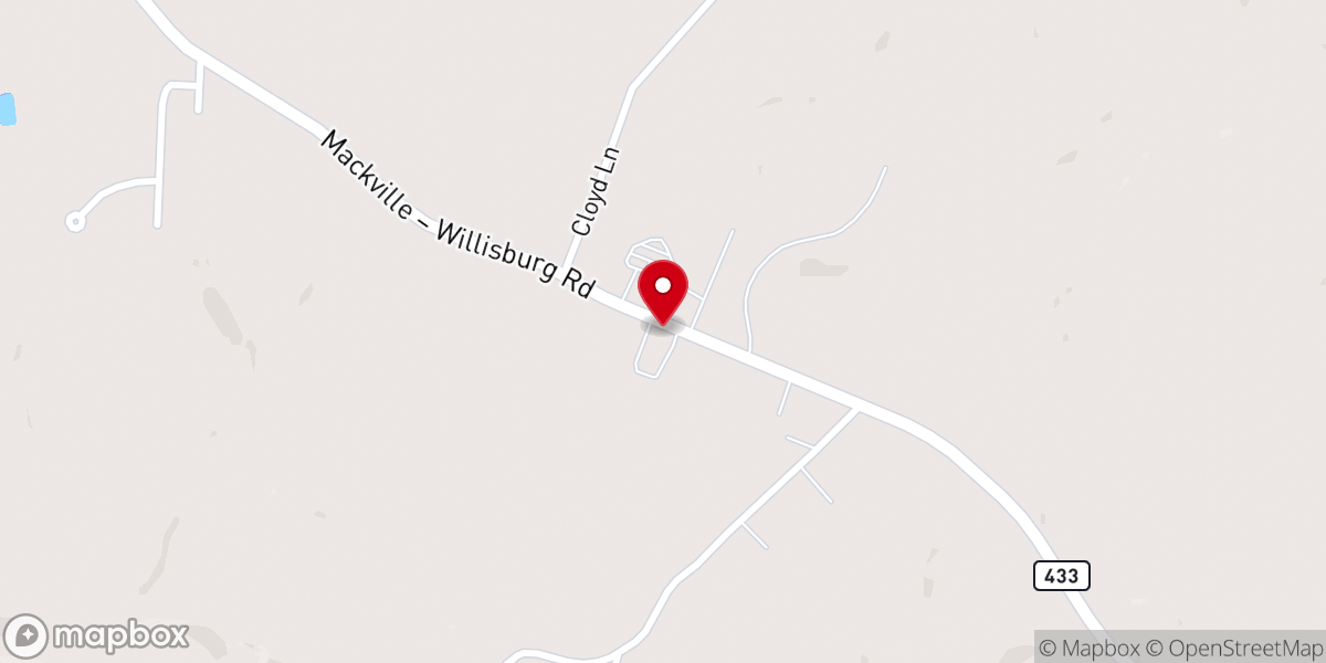 Map showing location of Willisburg Baptist Church