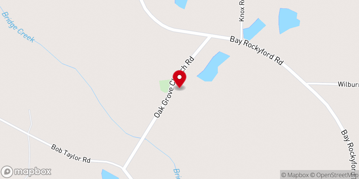 Map showing location of Oak Grove Baptist Church
