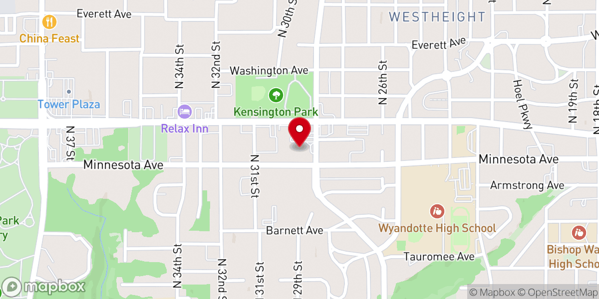 Map showing location of First Baptist Church of KC