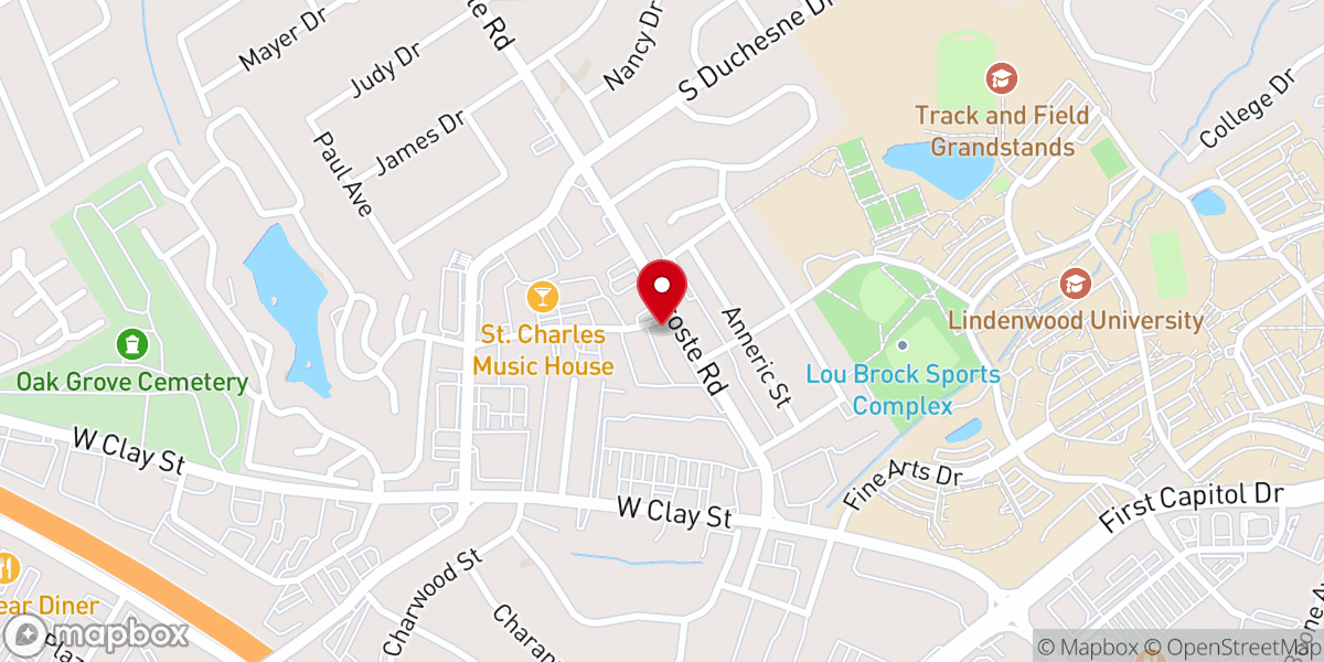 Map showing location of Heritage Bible Church in St. Charles, MO