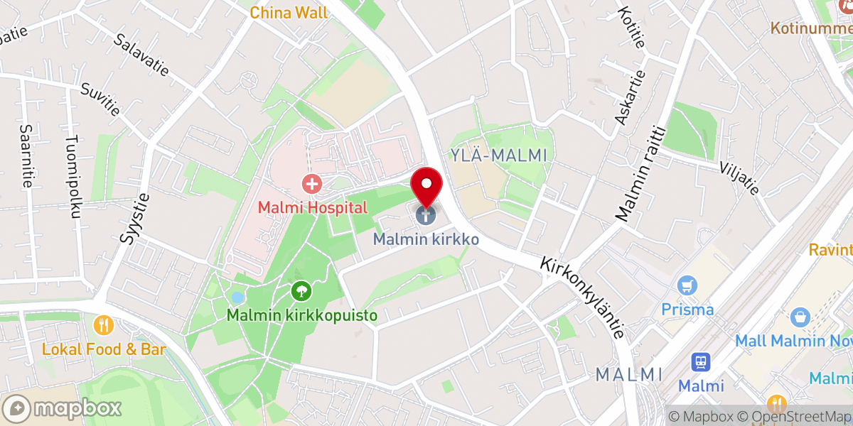 Map showing location of Malmin kirkko
