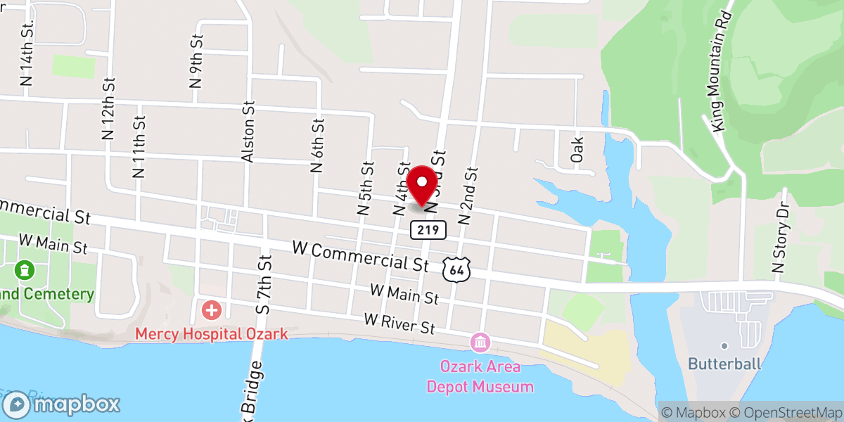 Map showing location of First Baptist Church Ozark Youth Building