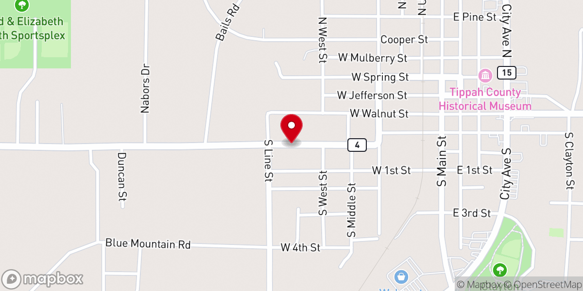 Map showing location of Saint James Temple COGIC Ripley, MS