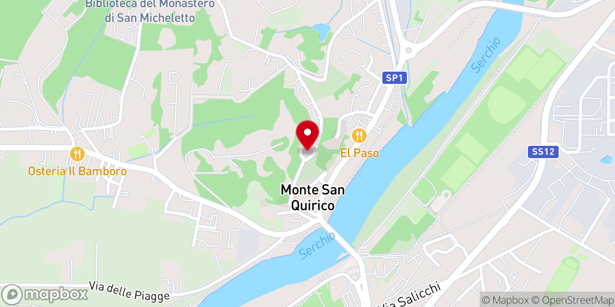 Map showing location of Chiesa di Monte San Quirico via della Chiesa di Monte San Quirico 348