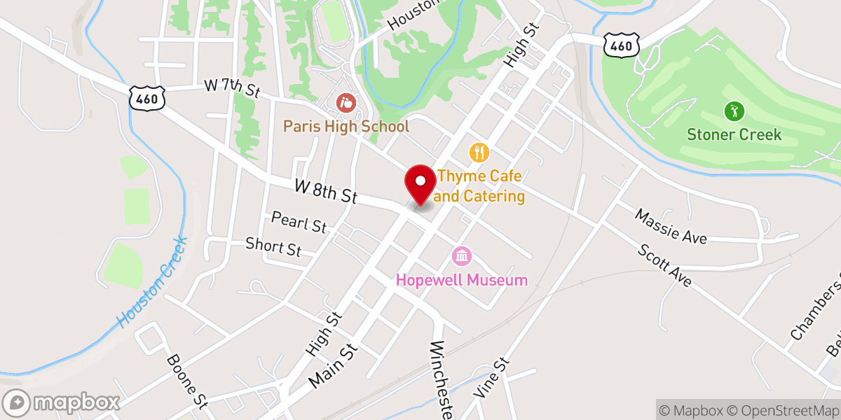 Map showing location of Paris-Bourbon County Tourism Commission