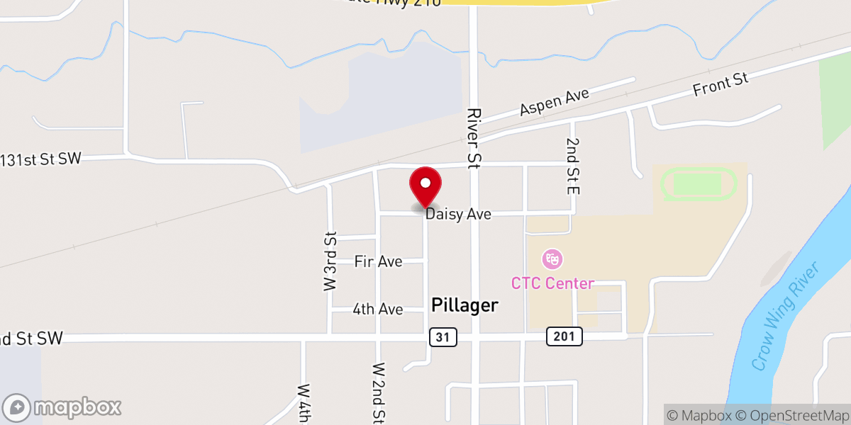 Map showing location of Pillager Food Shelf - Food Distribution Center