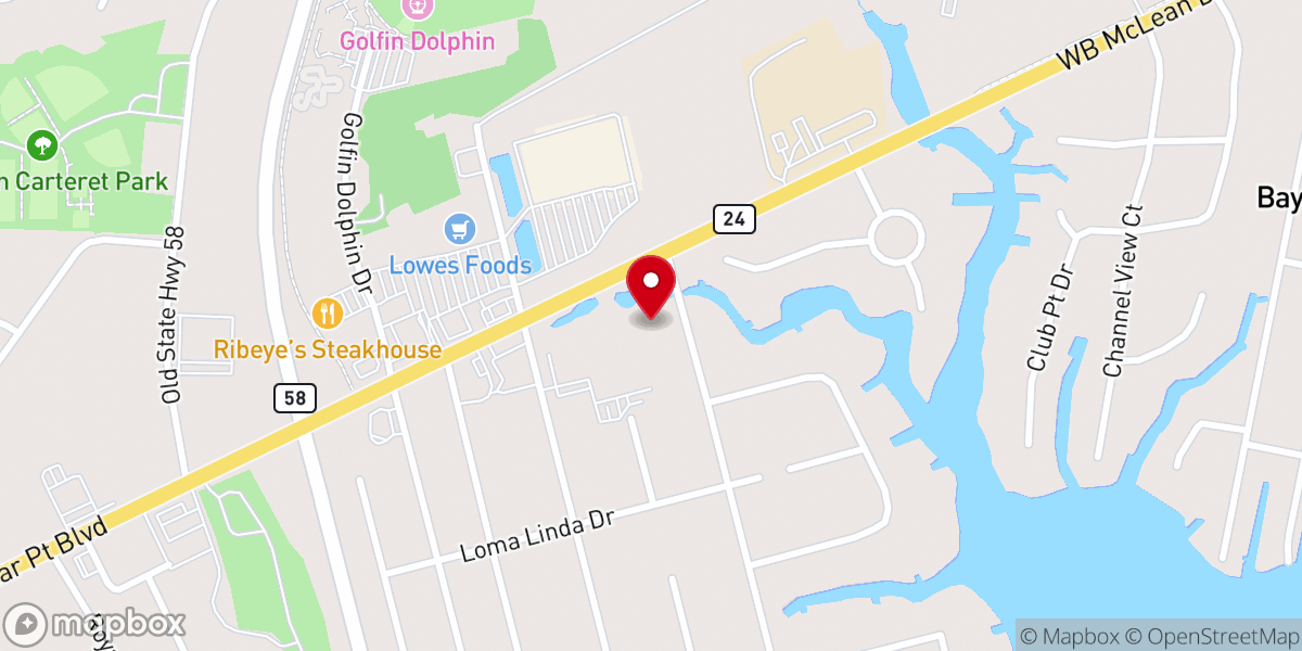 Map showing location of Cape Carteret Presbyterian Church