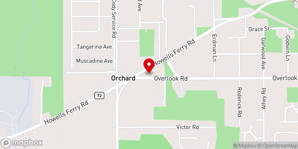 Map showing location of Orchard Baptist Church