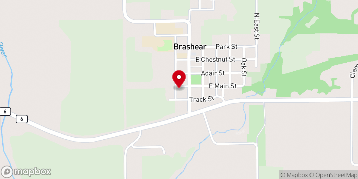 Map showing location of Brashear City Hall