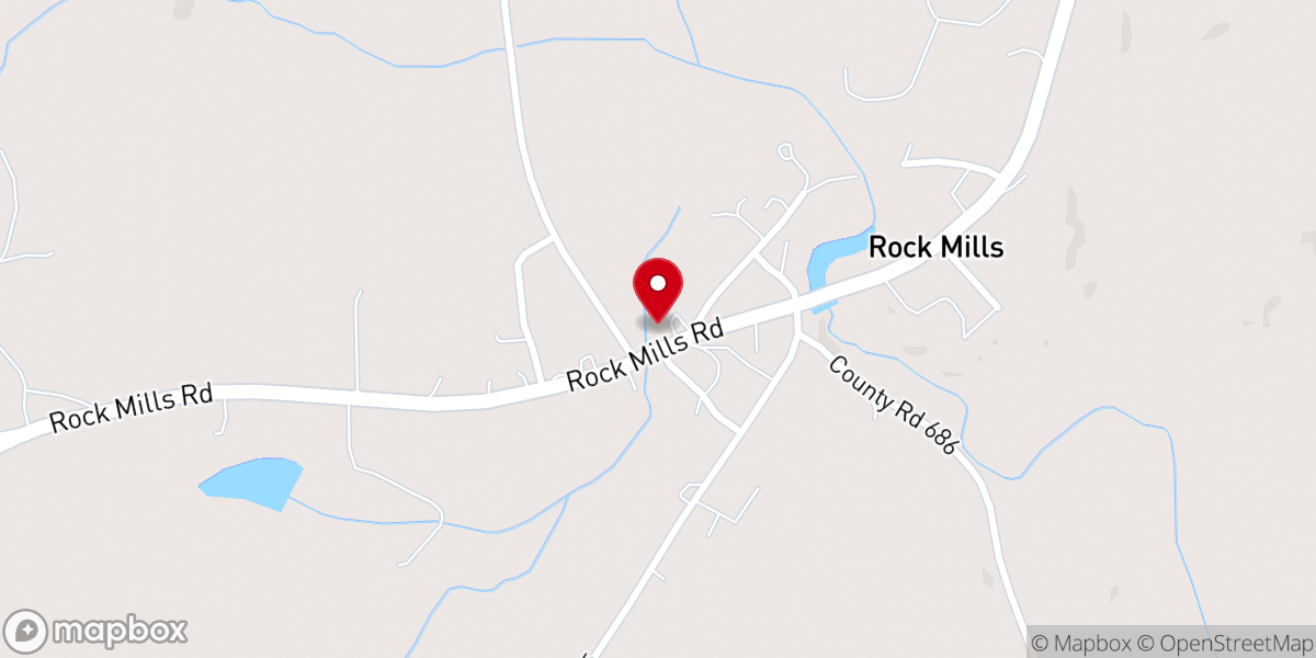 Map showing location of Rock Mills First Baptist Church