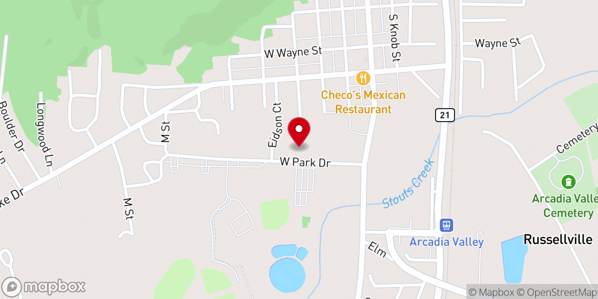 Map showing location of Arcadia Valley Global Methodist Church