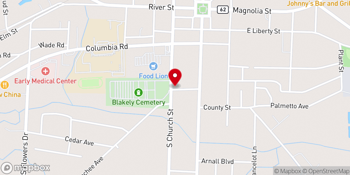 Map showing location of First Free Will Baptist Church