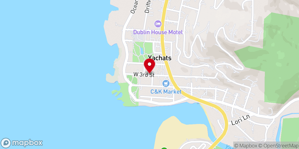 Map showing location of Yachats - The Little Log Church (W 3rd St & Pontiac St)