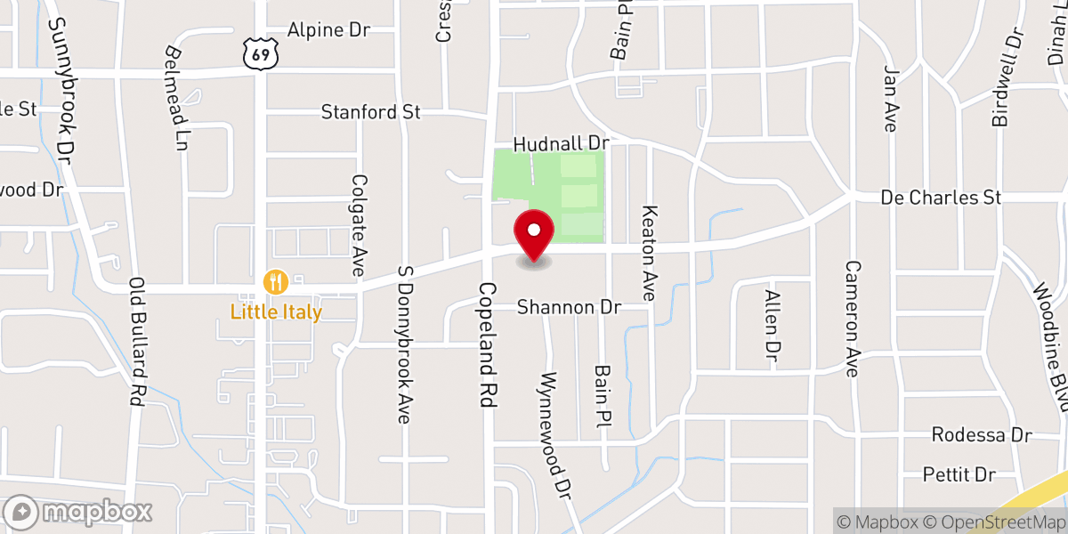 Map showing location of Southern Oaks Baptist Church