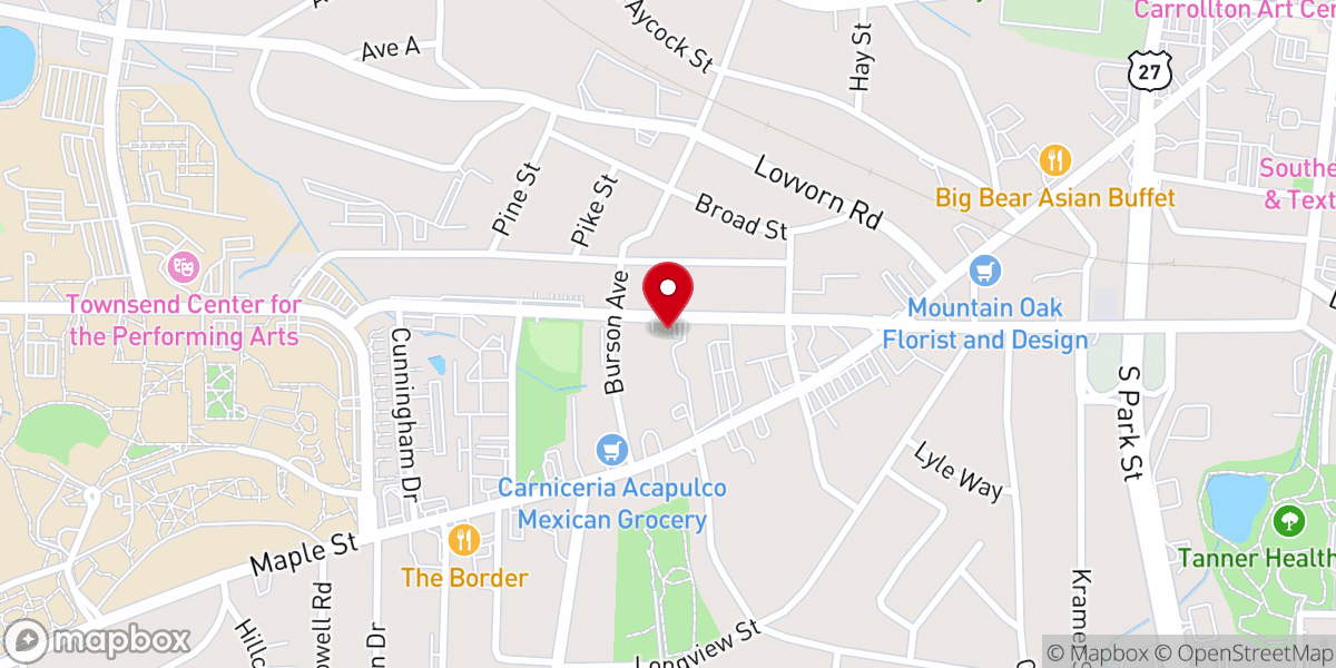 Map showing location of Carrollton C.H. Church