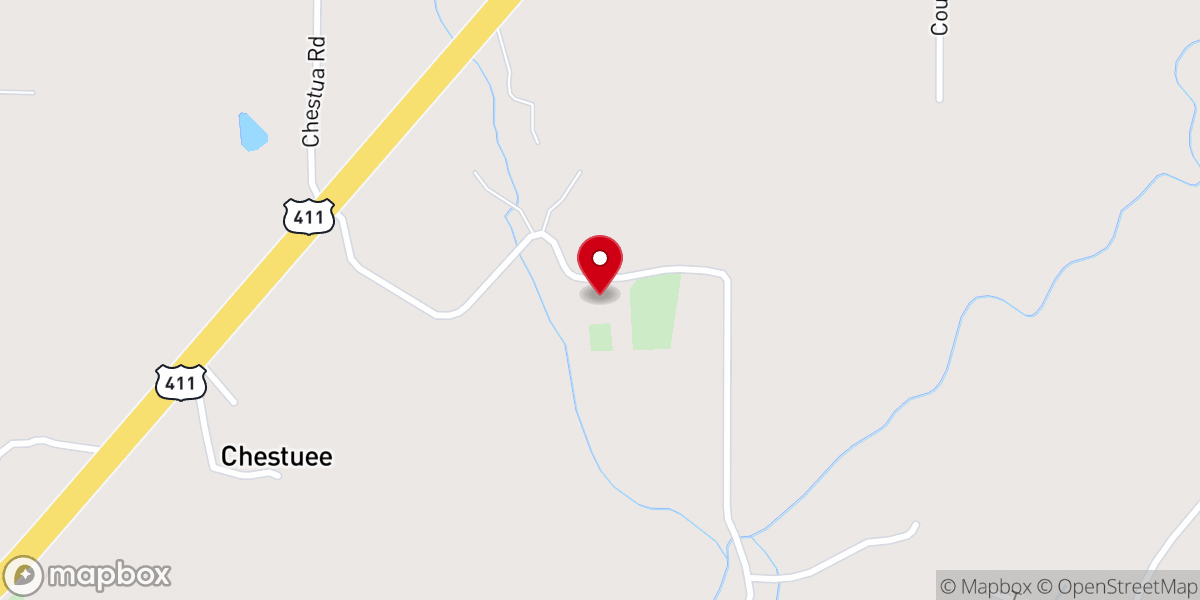 Map showing location of Chestua Baptist Church
