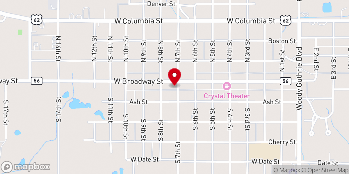 Map showing location of Okemah Church of Christ