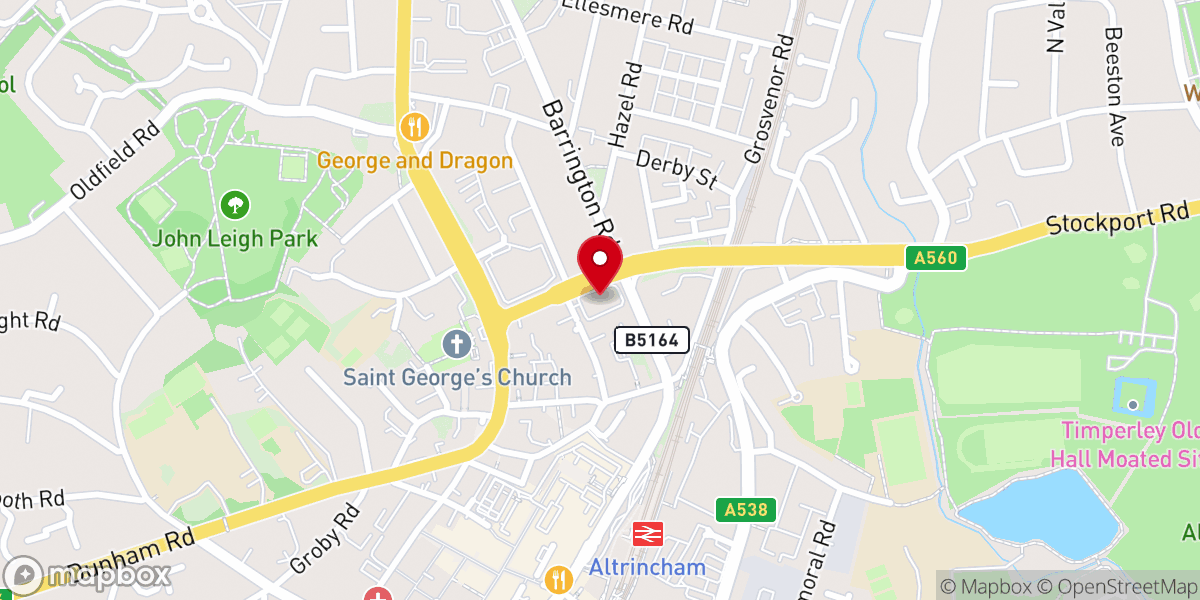 Map showing location of Altrincham Methodist Church