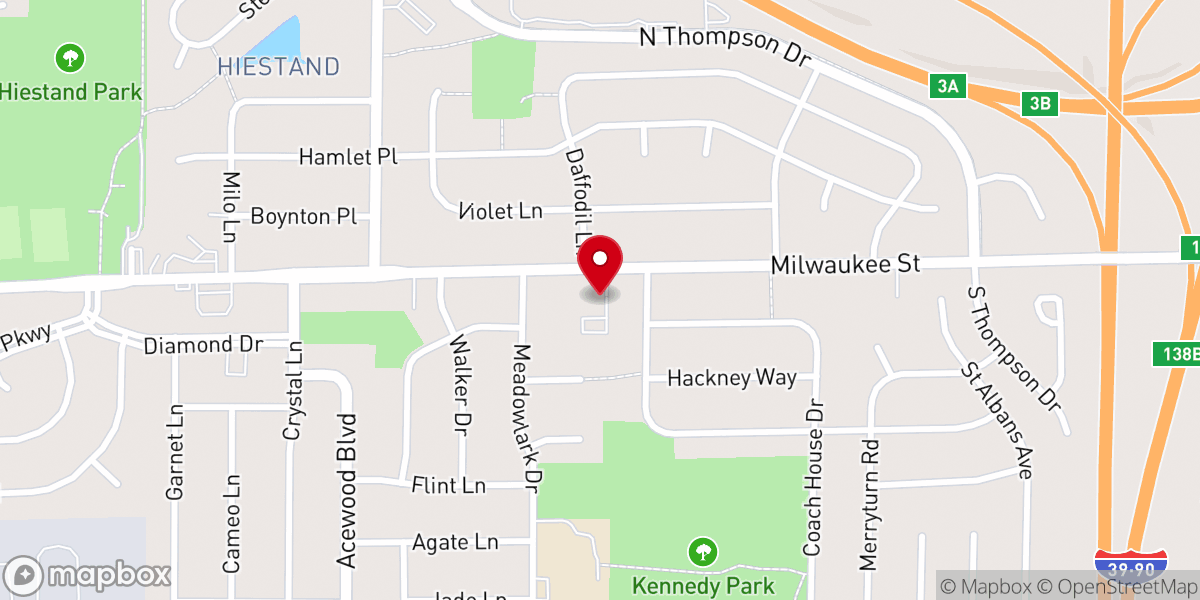 Map showing location of East Madison Baptist Church