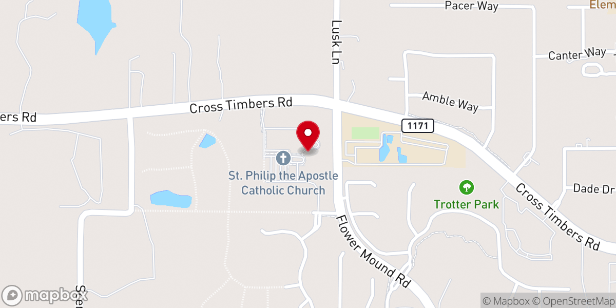Map showing location of St. Philip the Apostle Catholic Church