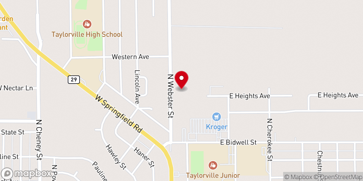 Map showing location of Taylorville Christian Church