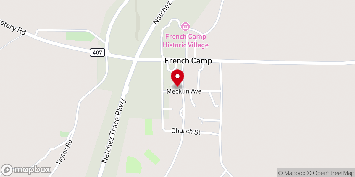 Map showing location of French Camp Presbyterian Church