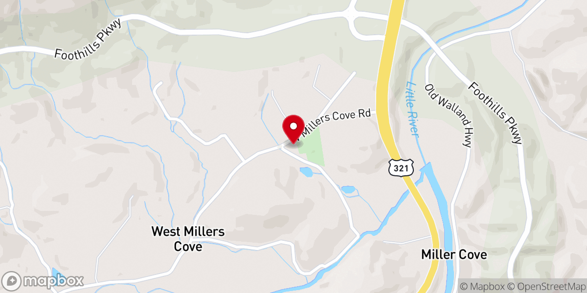 Map showing location of Millers Cove Missionary Baptist Church