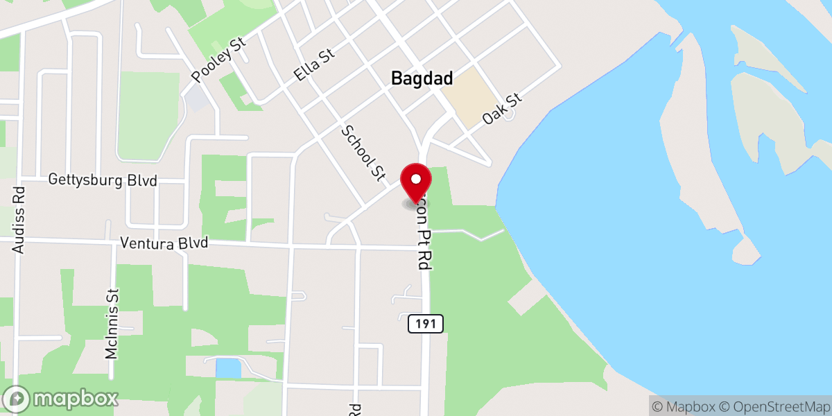 Map showing location of Bagdad Church of Christ