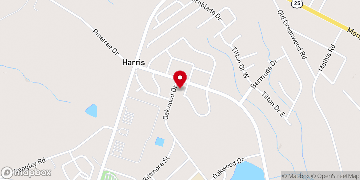Map showing location of Harris Baptist Church