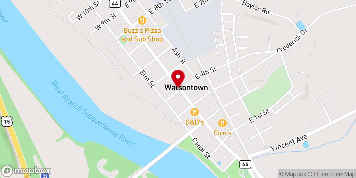 Map showing location of Watsontown Presbyterian Church
