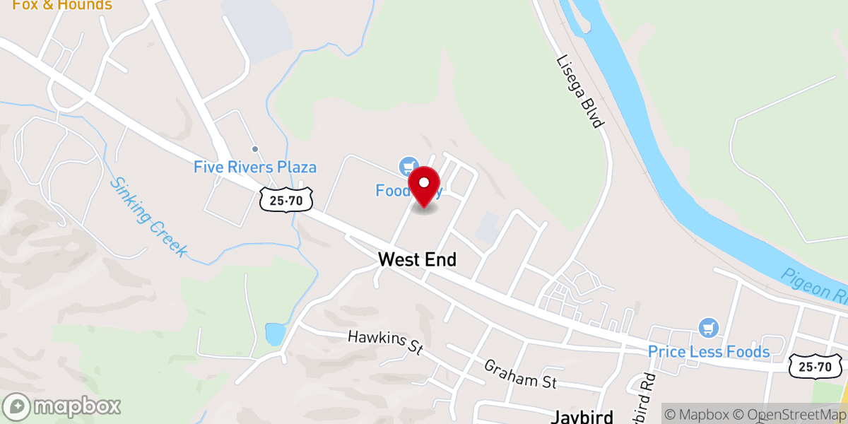 Map showing location of West End Baptist Church