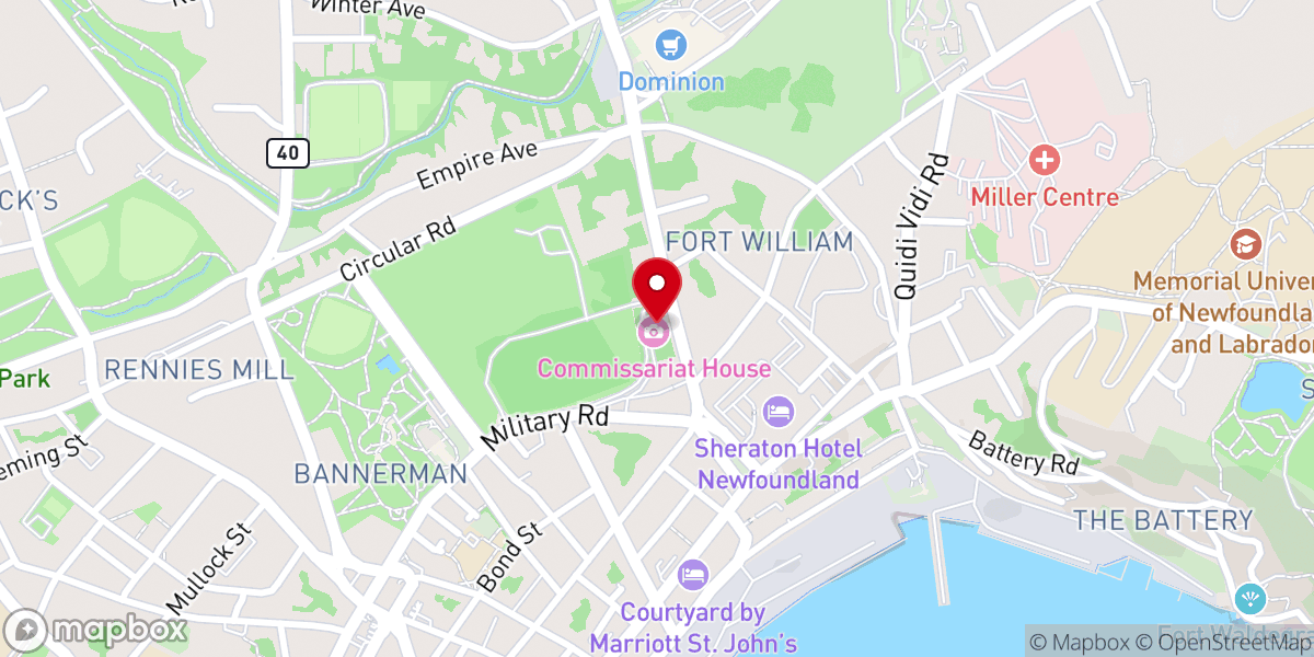 Map showing location of Commissariat House, Provincial Historic Site