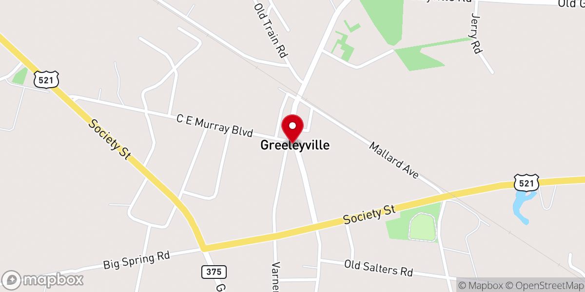 Map showing location of Greeleyville Church of God