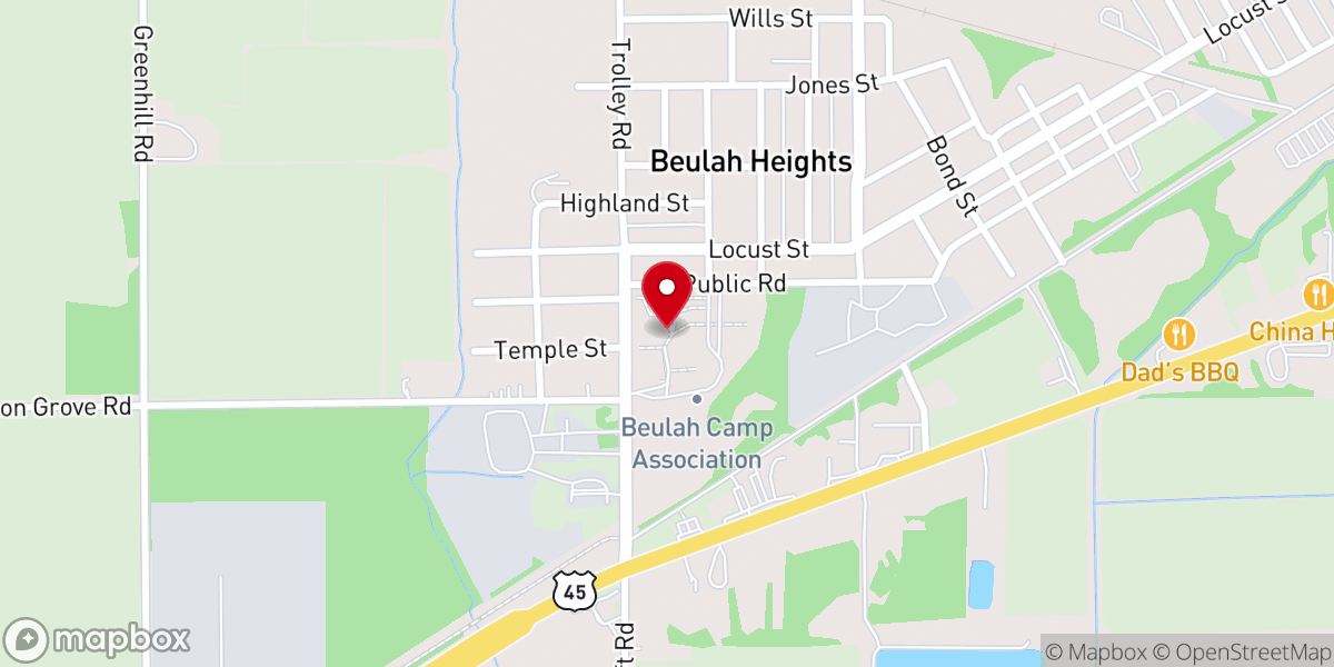 Map showing location of Beulah Camp Association