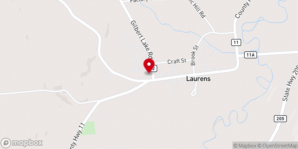 Map showing location of Laurens Presbyterian Church