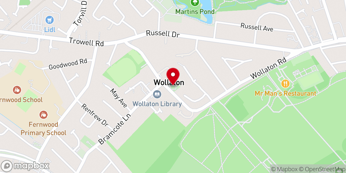 Map showing location of St Leonard's C of E Church, Wollaton