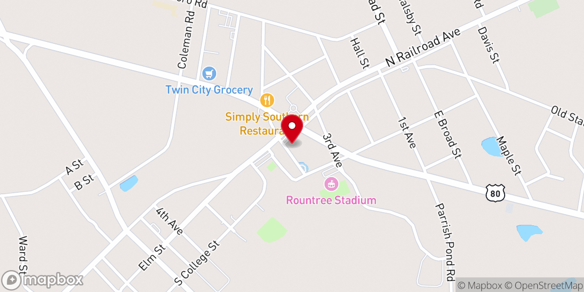 Map showing location of First Baptist
