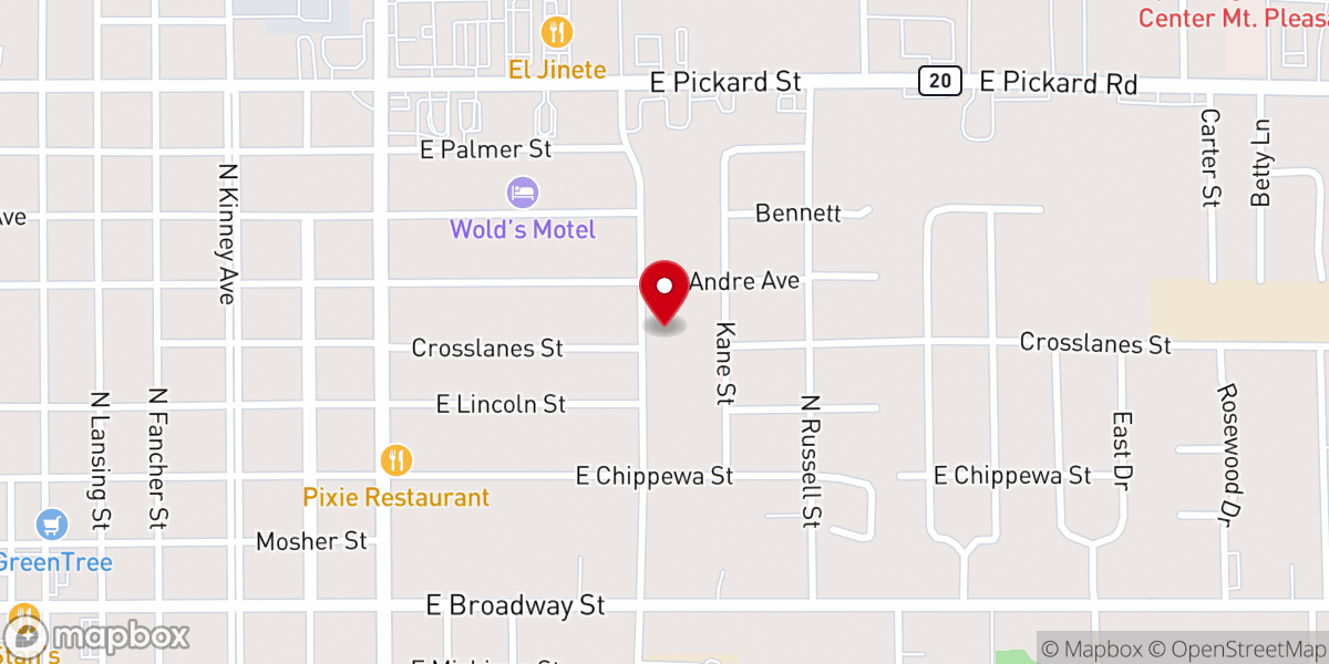 Map showing location of Central Michigan Jewish