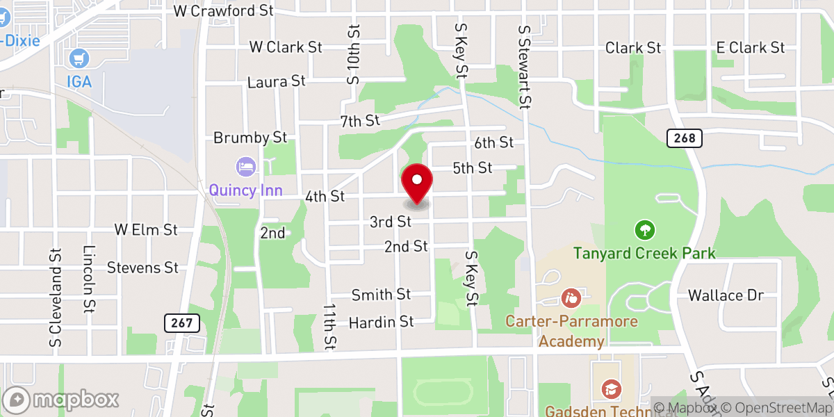 Map showing location of Mt Olive Freewill Baptist Church