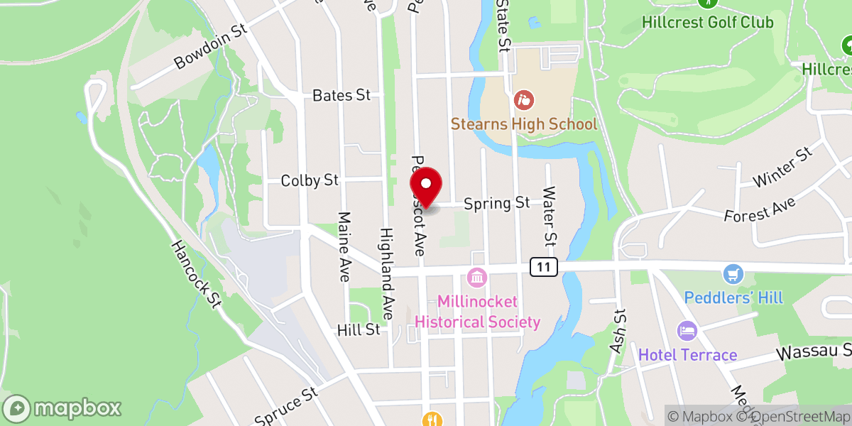 Map showing location of Millinocket Baptist Church