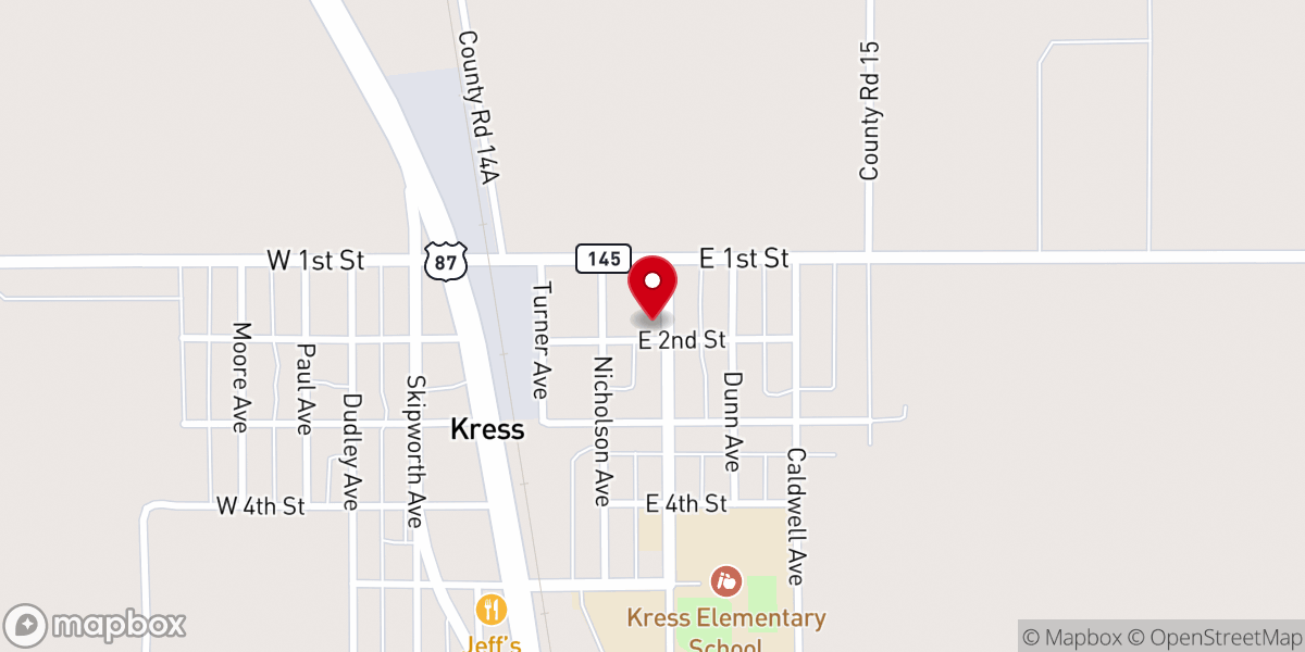 Map showing location of Kress Methodist Church