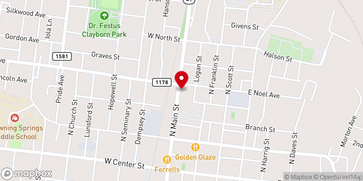 Map showing location of First Baptist Church of Madisonville Inc