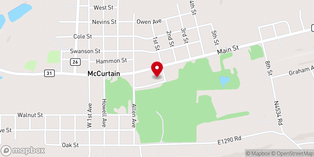 Map showing location of McCurtain Assembly Of God