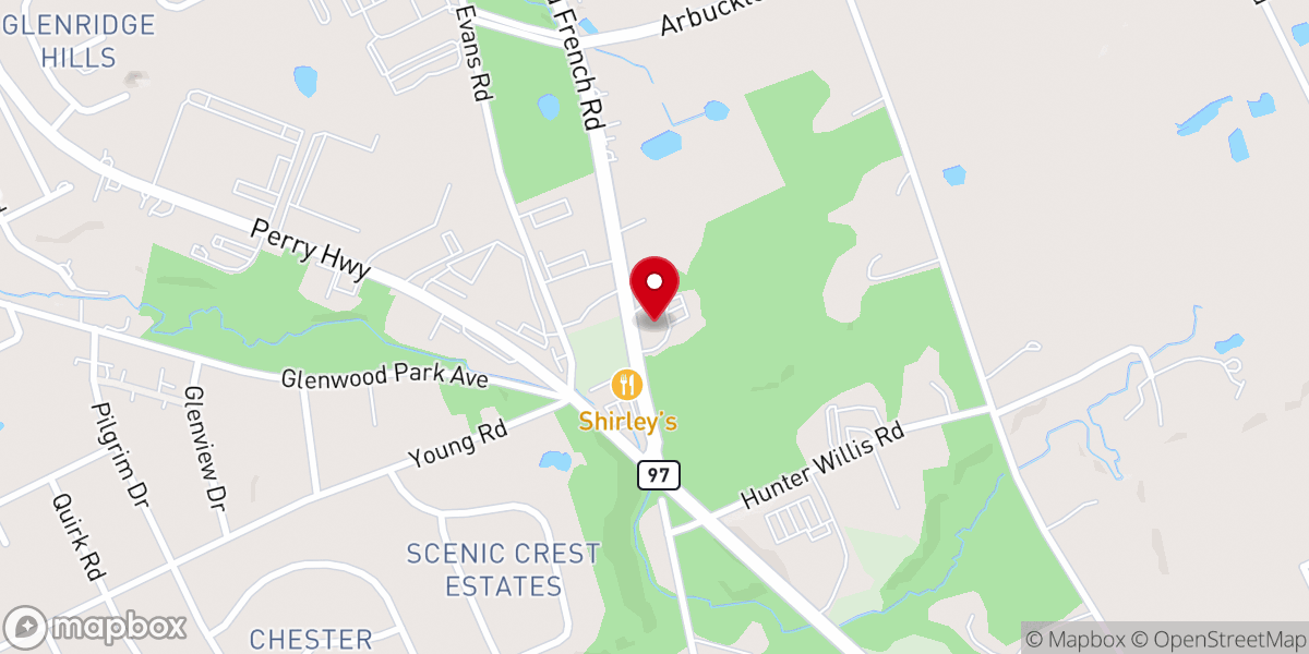 Map showing location of Crossroads Community Baptist