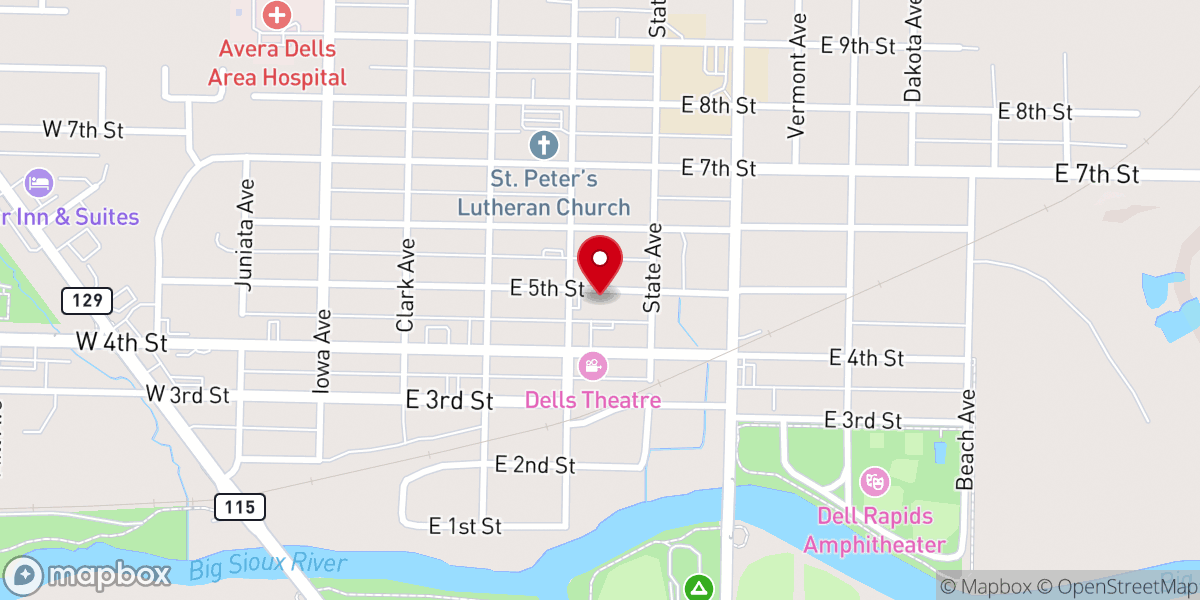 Map showing location of Dell Rapids United Methodist Church