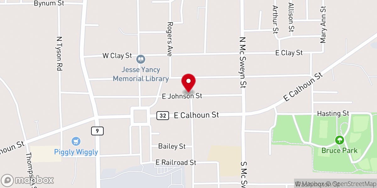 Map showing location of First Baptist Church