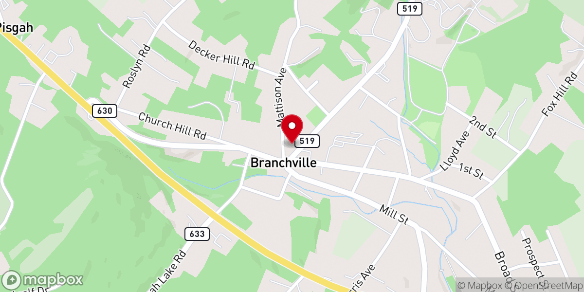 Map showing location of First Presbyterian Church of Branchville