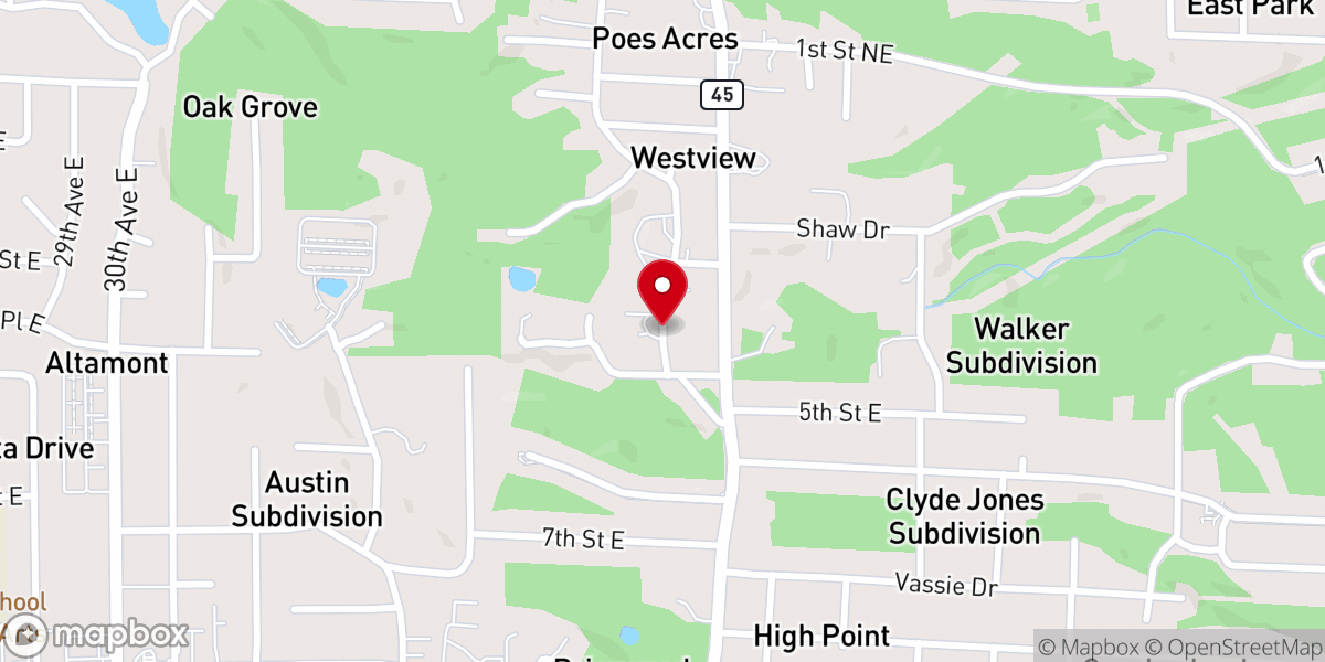 Map showing location of East Brookwood Free Will Baptist Church